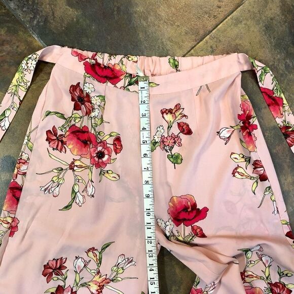 Blu Pepper Pink Wide Leg Floral Pants Belt Medium - Picture 5 of 13